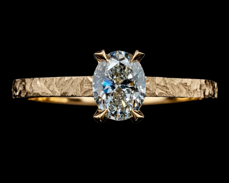 Pierścionek zaręczynowy z kutą strukturą i naturalnym diamentem 0.9 ct
