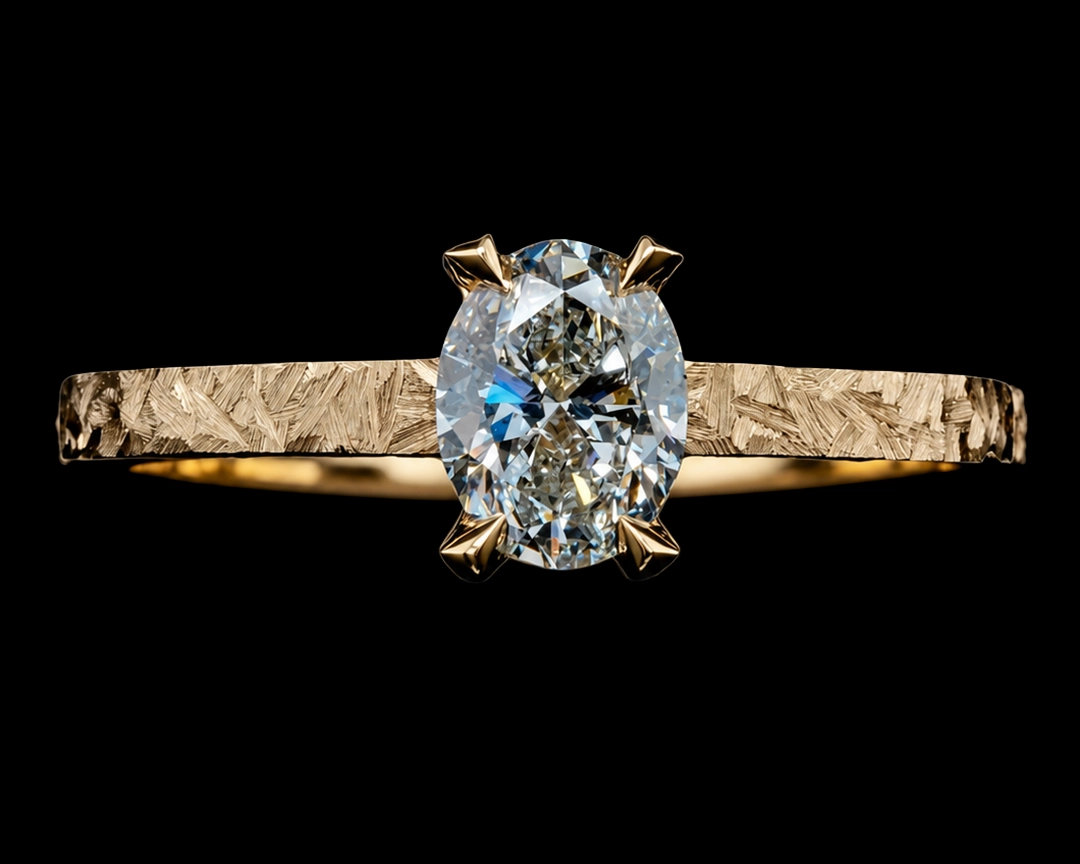Pierścionek zaręczynowy z kutą strukturą i naturalnym diamentem 0.9 ct