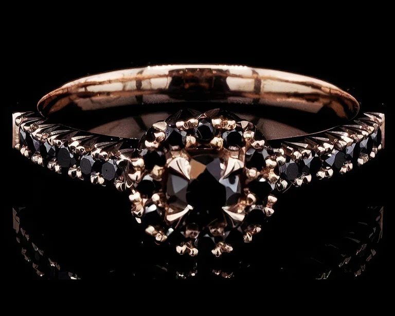 Pierścionek zaręczynowy z czarnymi diamentami w różowym złocie