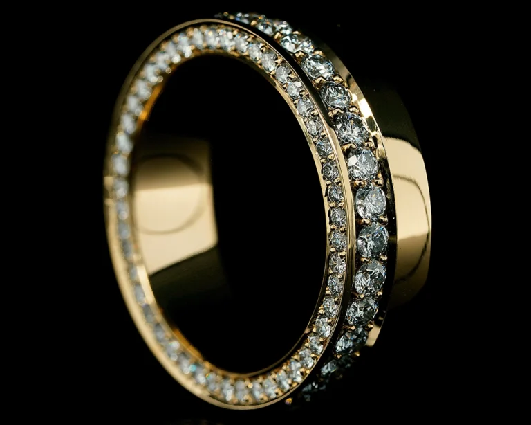 Luksusowa obrączka z diamentami – żółte złoto próby 585